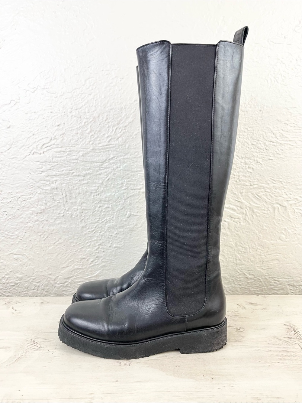 STAUD Tall Boots Black Leather Chelsea Palamino Riding 38 8 Moto - Picture 3 of 13